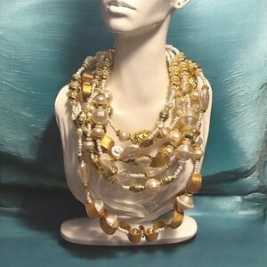 Sassy Jones Gold Tone and Cream Faux Pearl Calliope Necklace